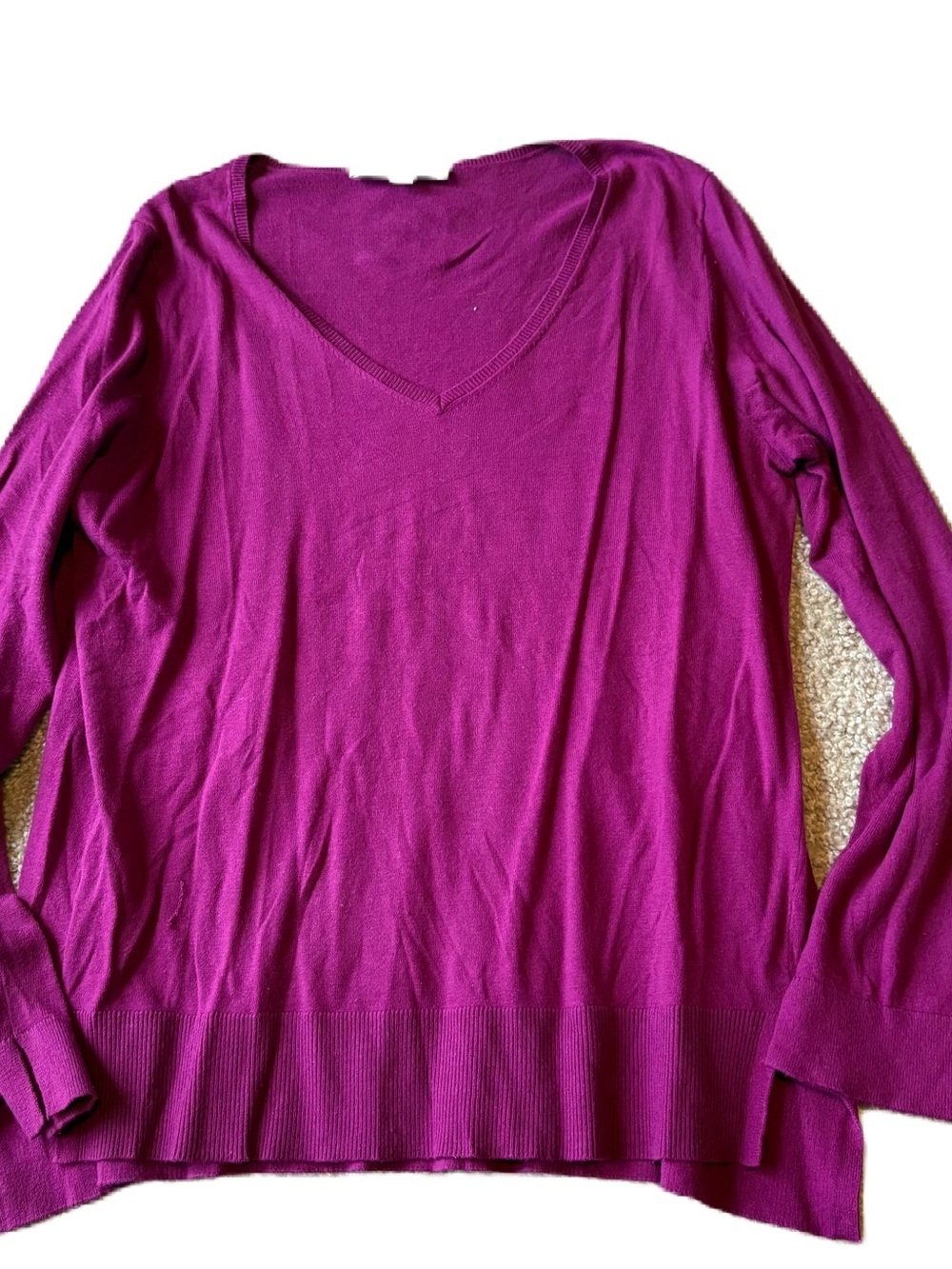 LOFT Women's V-Neck Sweater Magenta Large Pink Purple